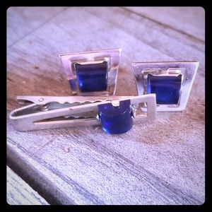 Mid Century Modern Cufflinks and Tie Clip